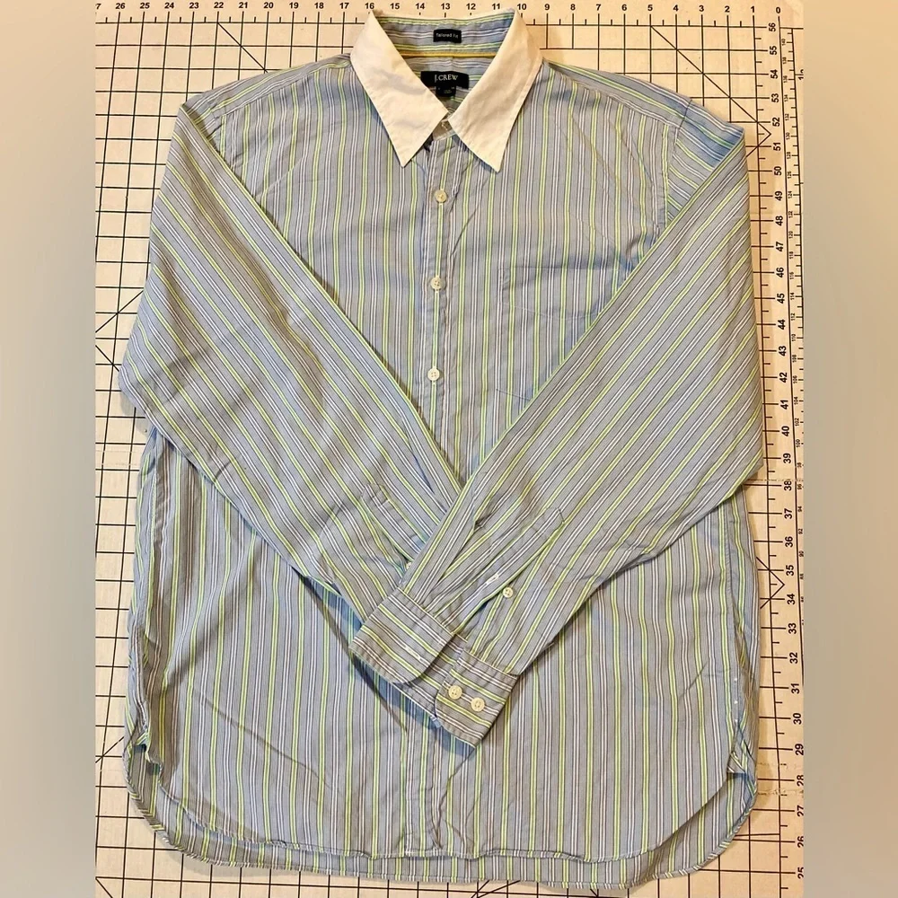 J. Crew Men’s‎ Size Large Blue/Green Striped Tailored Fit Button Down Shirt